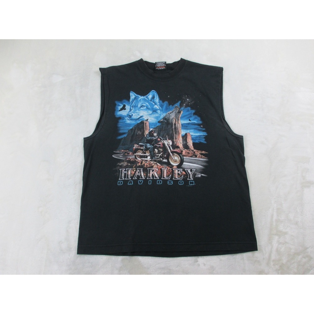 VINTAGE Harley Davidson Shirt Mensβ Large Black Tank Top Sleeveless Miami 90s*
